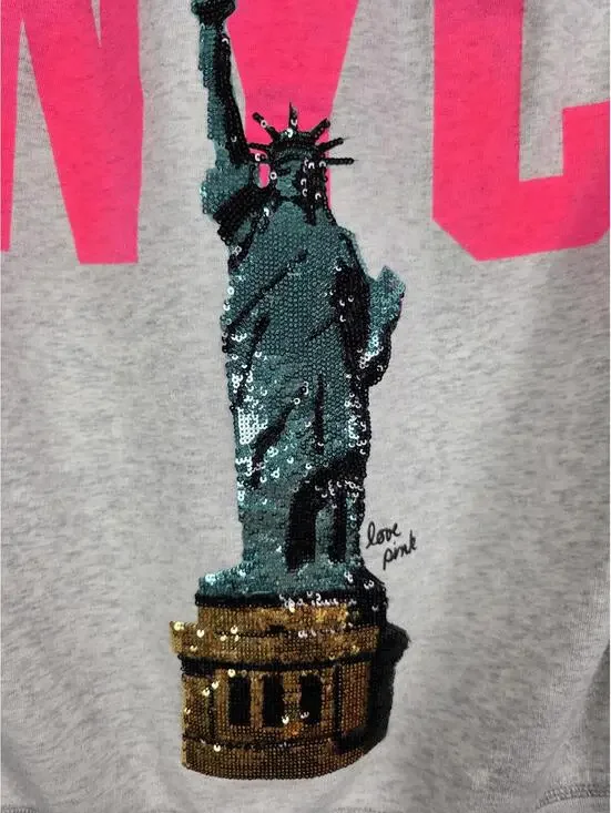 Victorias Secret Pink NYC Bling Statue Of Liberty New Yorg Full zip Hoodie Med - Picture 6 of 6